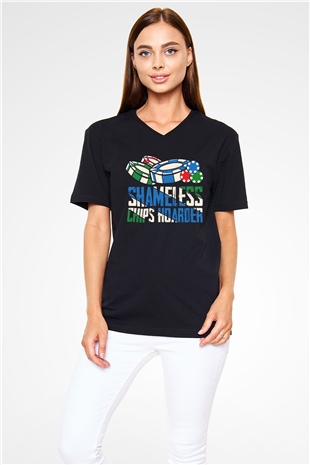 Kumarbaz Siyah Unisex V Yaka Tişört