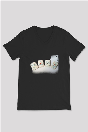 Kumarbaz Siyah Unisex V Yaka Tişört T-Shirt