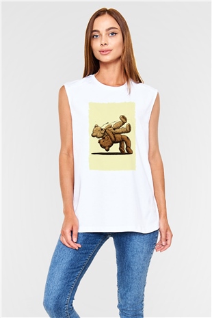 Künde Baskılı Unisex Beyaz  Kolsuz Tişört