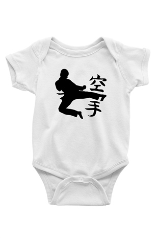 Kung Fu Baskılı Beyaz Unisex Bebek Body - Zıbın