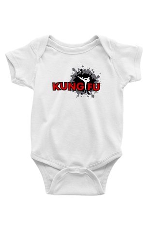 Kung Fu Baskılı Beyaz Unisex Bebek Body - Zıbın