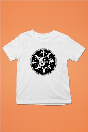 Kung Fu Baskılı Beyaz Unisex Çocuk Tişört