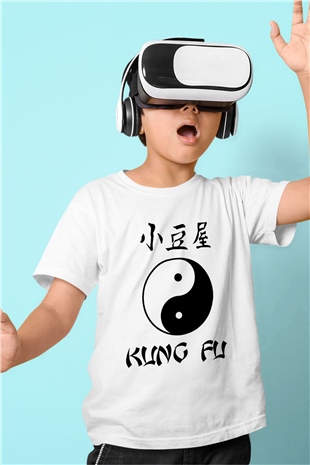 Kung Fu Baskılı Beyaz Unisex Çocuk Tişört