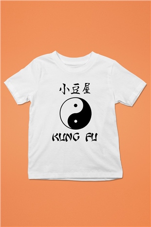 Kung Fu Baskılı Beyaz Unisex Çocuk Tişört