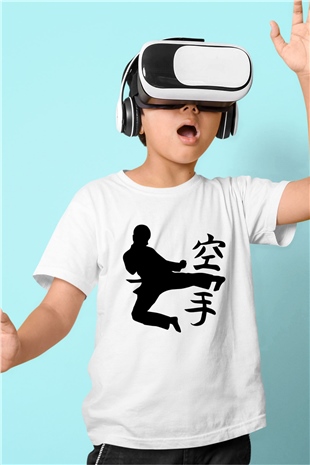 Kung Fu Baskılı Beyaz Unisex Çocuk Tişört