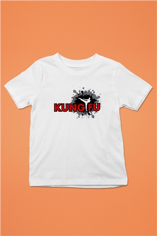 Kung Fu Baskılı Beyaz Unisex Çocuk Tişört