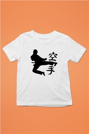 Kung Fu Baskılı Beyaz Unisex Çocuk Tişört