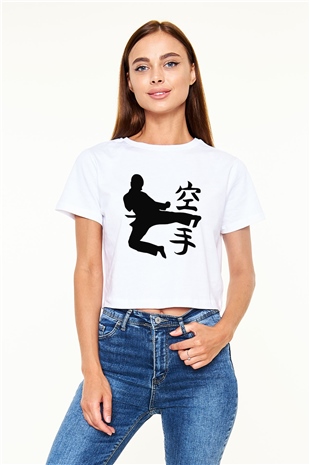 Kung Fu Beyaz Croptop Tişört