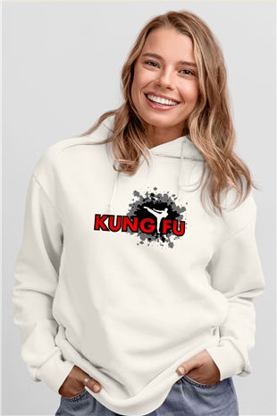 Kung Fu Beyaz Unisex Hoodie
