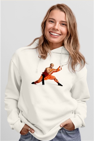 Kung Fu Beyaz Unisex Kapüşonlu Sweatshirt