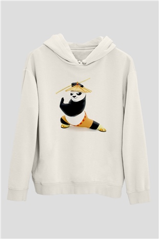 Kung Fu Beyaz Unisex Kapüşonlu Sweatshirt