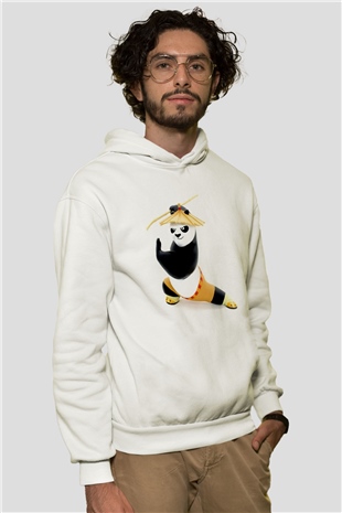 Kung Fu Beyaz Unisex Kapüşonlu Sweatshirt