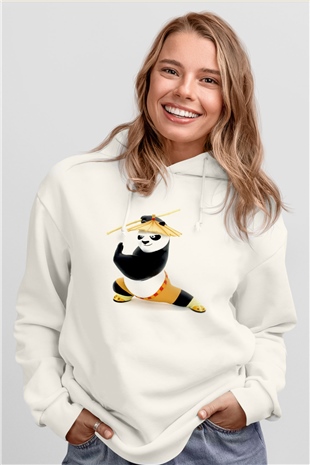 Kung Fu Beyaz Unisex Kapüşonlu Sweatshirt