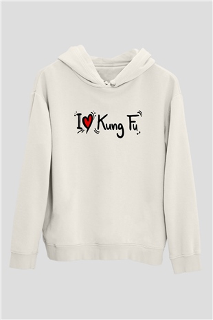 Kung Fu Beyaz Unisex Kapüşonlu Sweatshirt