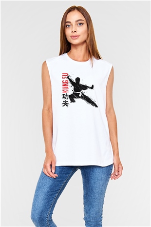 Kung Fu Beyaz Unisex Kolsuz Tişört