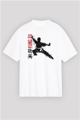 Kung Fu Beyaz Unisex Oversize Tişört T-Shirt