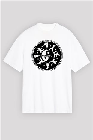 Kung Fu Beyaz Unisex Oversize Tişört T-Shirt