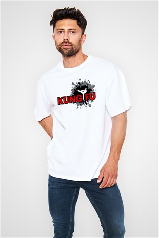 Kung Fu Beyaz Unisex Oversize Tişört T-Shirt