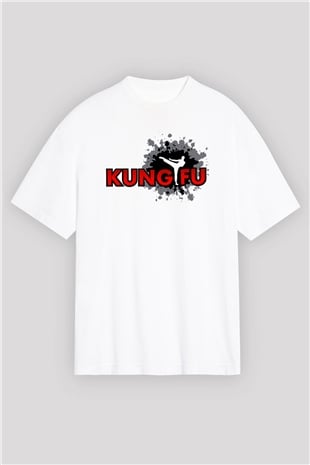 Kung Fu Beyaz Unisex Oversize Tişört T-Shirt