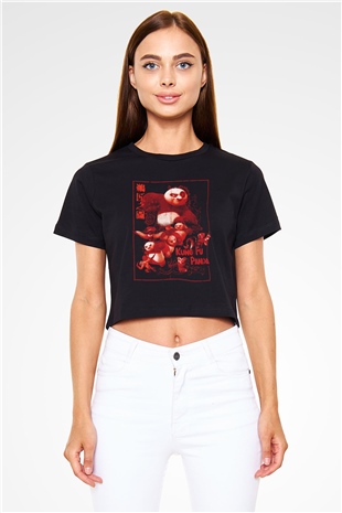 Kung Fu Panda Baskılı  Siyah  Crop Top Tişört