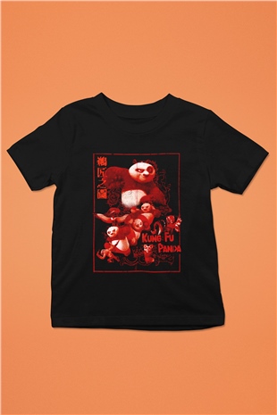 Kung Fu Panda Baskılı Unisex Siyah  Çocuk Tişört