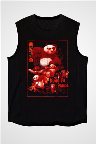 Kung Fu Panda Baskılı Unisex Siyah  Kolsuz Tişört