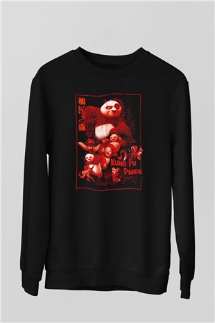Kung Fu Panda Baskılı Unisex Siyah  Sweatshirt