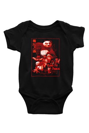 Kung Fu Panda BaskılıSiyah  Bebek Body - Zıbın