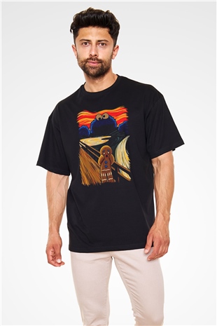 Kurabiye Canavarı Baskılı Oversize Siyah Tshirt