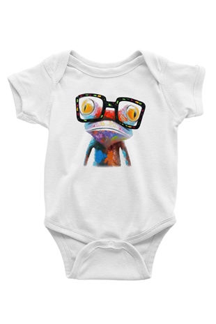 Kurbağa Baskılı Beyaz Unisex Bebek Body - Zıbın