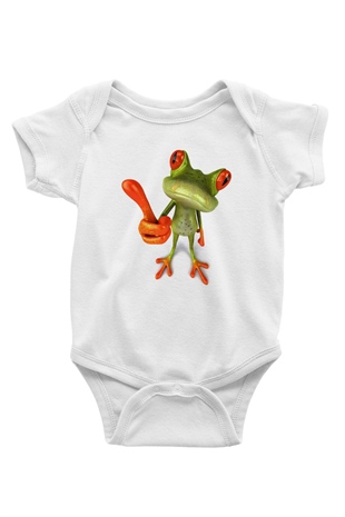 Kurbağa Baskılı Beyaz Unisex Bebek Body - Zıbın