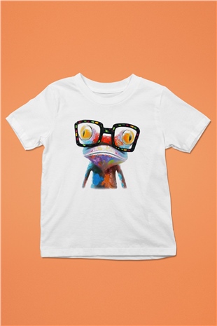 Kurbağa Baskılı Beyaz Unisex Çocuk Tişört
