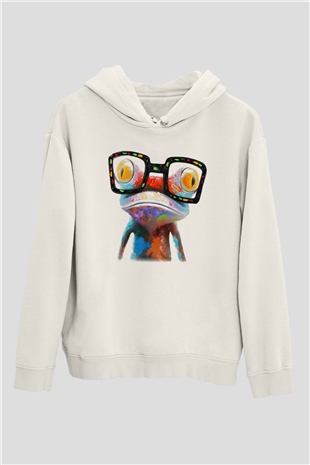 Kurbağa Beyaz Unisex Kapşonlu Sweatshirt