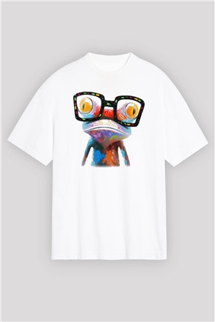 Kurbağa Beyaz Unisex Oversize Tişört T-Shirt