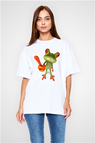 Kurbağa Beyaz Unisex Oversize Tişört T-Shirt