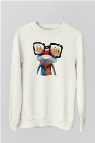 Kurbağa Beyaz Unisex Sweatshirt