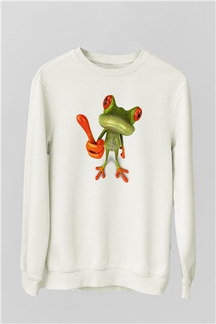 Kurbağa Beyaz Unisex Sweatshirt