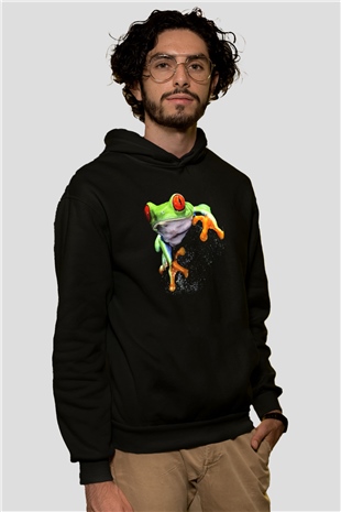 Kurbağa Siyah Unisex Hoodie