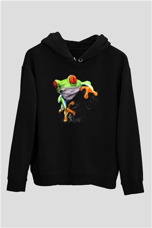 Kurbağa Siyah Unisex Hoodie