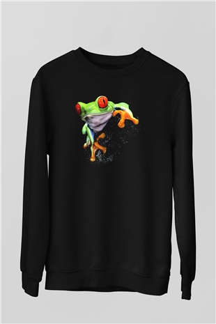 Kurbağa Siyah Unisex Sweatshirt