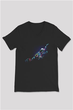 Kurbağa Siyah Unisex V Yaka Tişört T-Shirt