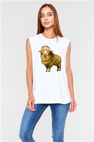 Kurban Bayramı Baskılı Beyaz Unisex Kolsuz Tişört - Tshirt