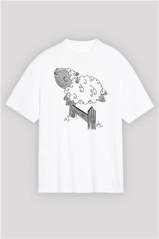 Kurban Bayramı Baskılı Beyaz Unisex Oversize Tişört - Tshirt