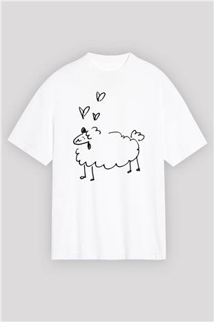 Kurban Bayramı Baskılı Beyaz Unisex Oversize Tişört - Tshirt