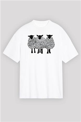 Kurban Bayramı Baskılı Beyaz Unisex Oversize Tişört - Tshirt