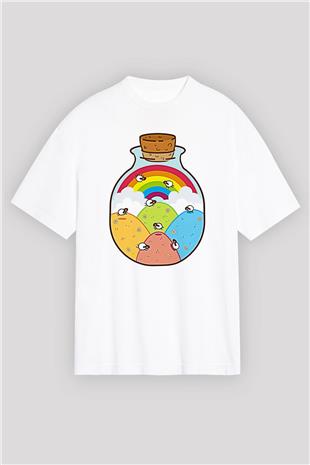 Kurban Bayramı Baskılı Beyaz Unisex Oversize Tişört - Tshirt