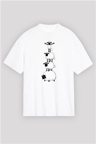 Kurban Bayramı Baskılı Beyaz Unisex Oversize Tişört - Tshirt