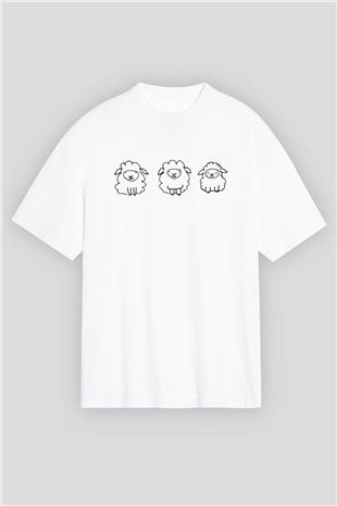 Kurban Bayramı Baskılı Beyaz Unisex Oversize Tişört - Tshirt