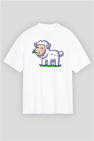 Kurban Bayramı Baskılı Beyaz Unisex Oversize Tişört - Tshirt