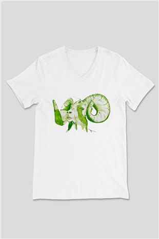 Kurban Bayramı Baskılı Beyaz Unisex V Yaka Tişört - Tshirt